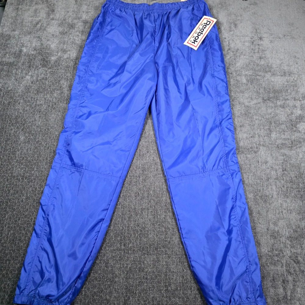 Vtg Deadstock Reebok Mens Large Blue Nylon Track Pants Windbreaker Zip Cuff L